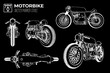 © AlexInkfusion - Isolated cafe racer motorbike silhouette in different views.