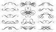 Swirl retro ornament linear set. Vintage flourish ornate border. Victorian style filigree line curl. Decorative design elements for greeting invitation card, labels tags. Text divider, page delimiter