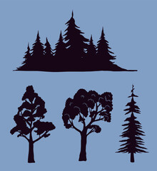 Wall Mural - four forest silhouettes