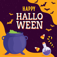 Sticker - happy halloween lettering postcard