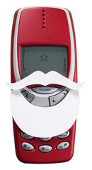 An old cell phone dressed ad Santa Claus