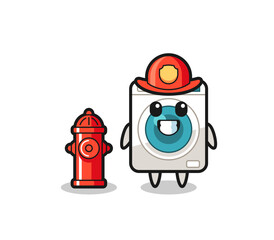 Sticker - Mascot character of washing machine as a firefighter