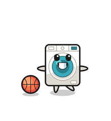 Wall Mural - Illustration of washing machine cartoon is playing basketball