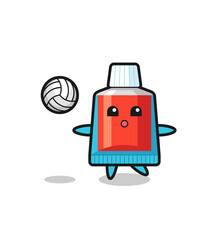 Poster - Character cartoon of toothpaste is playing volleyball