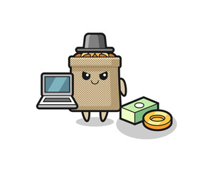 Sticker - Mascot Illustration of wheat sack as a hacker