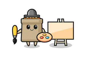 Sticker - Illustration of wheat sack mascot as a painter