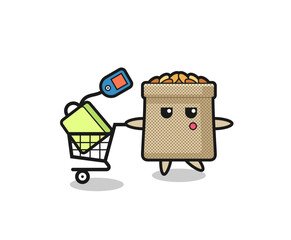 Sticker - wheat sack illustration cartoon with a shopping cart