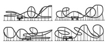 Roller Coaster Loop, Rollercoaster Silhouette Of Amusement Park Ride, Isolated Vector Silhouette. Roller Coaster Loop Shadow In Theme Park Or Funfair Carnival Rides, Rollercoaster Train On Track