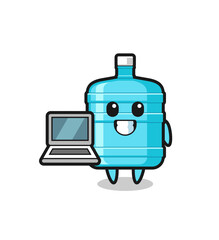 Canvas Print - Mascot Illustration of gallon water bottle with a laptop