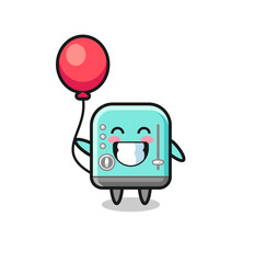 Wall Mural - toaster mascot illustration is playing balloon