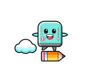 Sticker - toaster mascot illustration riding on a giant pencil