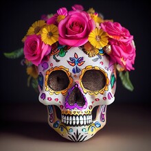 Generative AI Sugar Skull (Calavera) To Celebrate Mexico's Day Of The Dead (Dia De Los Muertos)