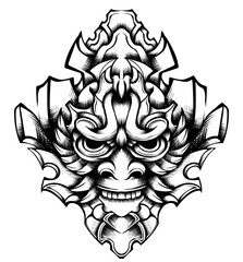 Wall Mural - Oni mask tribal tattoo illustration vector