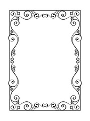 Wall Mural - Decorative linear frame. Beautiful ornate border with swirls, geometric rectangular shape and branched strokes. Design element for wedding invitations. Cartoon flat vector illustration in doodle style
