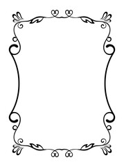 Wall Mural - decorative linear frame. border with beautiful swirls, curved black strokes, hearts and leaves. desi