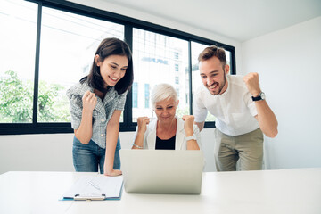 Wall Mural - Group of professional business people are working in conference room, Smiling businesspeople having a discussion in an office