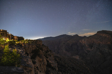 Night in Jabal Akhdar Mountains in Oman with Stars in Background