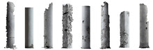Set Of Damaged Concrete Pillars Isolated On White Background