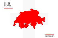 Leuk: Illustration Einer Markierung Der Stadt Leuk In Den Umrissen Der Schweiz Im Kanton Valais