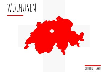 Wall Mural - Wolhusen: Illustration einer Markierung der Stadt Wolhusen in den Umrissen der Schweiz im Kanton Luzern