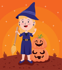 Poster - halloween witch with pumpkins