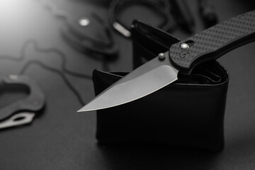 Black stainless steel folding knife