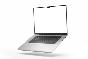 floating view realistic modern laptop pro with 16 inch lcd screen digital display mockup isolated 3d