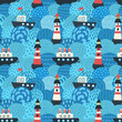 © An Chubenko - sea, boats and lighthouse. Vector illustration, seamless pattern