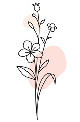 Aufkleber - Hand drawn bouquet of flowers with leaves. Vector stock illustration. Line art