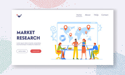 Wall Mural - Market Research Landing Page Template. Creative Team Men and Women Projecting and Discuss New Project. Business People