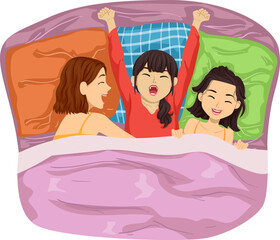 Poster - Teen Girls Sleep Over Bed Friends Illustration