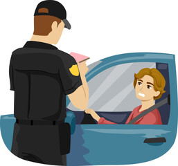 Sticker - Teen Guy Drive Car Police Illustration