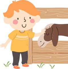 Wall Mural - Kid Boy Petting Goat Fence Illustration