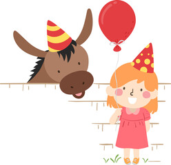 Poster - Kid Girl Donkey Farm Petting Zoo Illustration