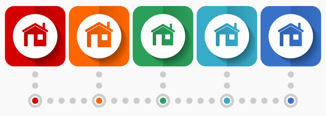 Leinwandbilder - House, home vector icons, infographic template, set of flat design symbols in 6 color options