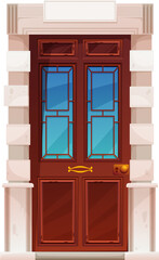 Wall Mural - Old brown front door, cartoon wooden entrance