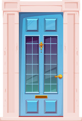 Wall Mural - Blue wooden front door with marble stone doorway