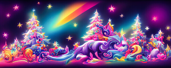 Wall Mural - Colorful abstract christmas tree background header wallpaper illustration