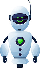 Fototapete - Cartoon smiling robot, electronic wheeled humanoid