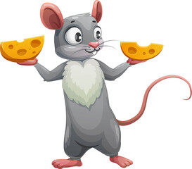 Wall Mural - Cartoon mouse and two halves of cheese