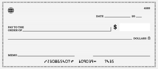 Wall Mural - blank bank check, checkbook cheque for dollars