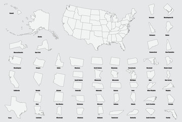 Wall Mural - United states of America with each state map on USA flag.