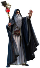 Old Wizard With Staff 3d Illustration	