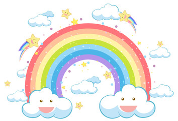 Wall Mural - Colorful pastel rainbow with clouds