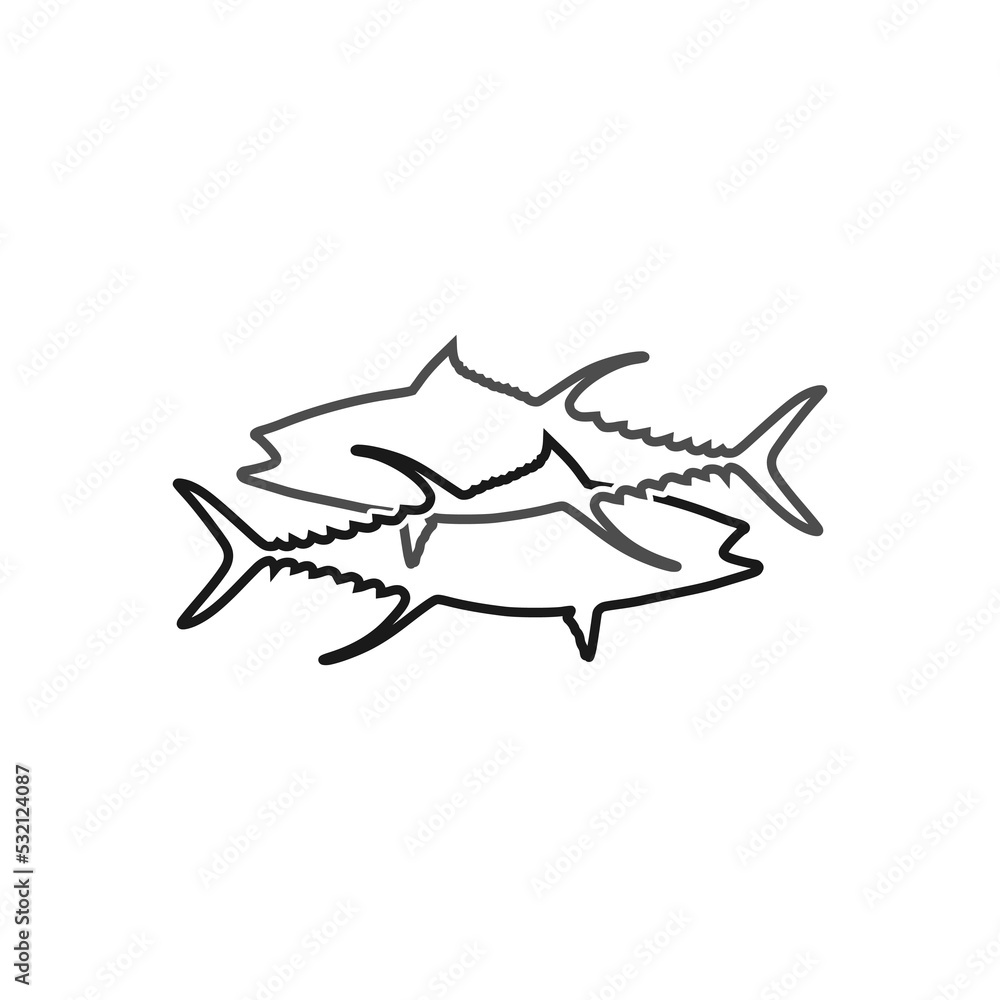 Twin Double Fish Logo line art Template isolated on white background