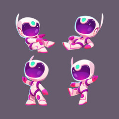 Wall Mural - cute astronaut in different poses isolated on background. vector cartoon set of little spaceman in s