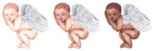 Newborn Sleeping Angel, Watercolor Baby Shower Clipart. Baby Angel Clipart