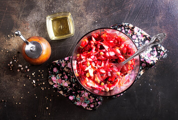 Canvas Print - Beet salad Vinaigrette in a glass bowl