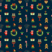 8 Bit Vintage Pixel Art Merry Christmas Pattern