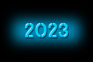 Wall Mural - 2023. Blue neon numbers are isolated on black background. New Year holidays. Design element.